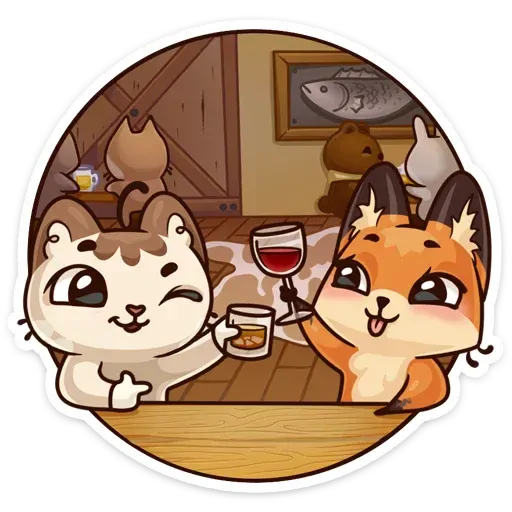 лиса и кот пьют алкоголь